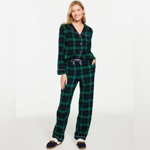 TALBOTS Pajamas Size Large Green Plaid Cotton Flannel Sleep Set Shirt & Pants
